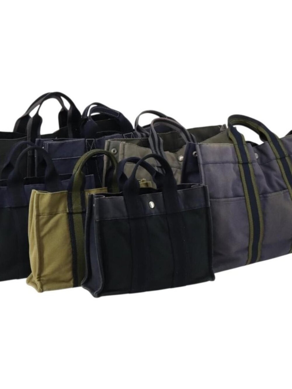 HERMES Fourre Tout Hand Bag Canvas 6 Set Gray Black Green Auth ki6229